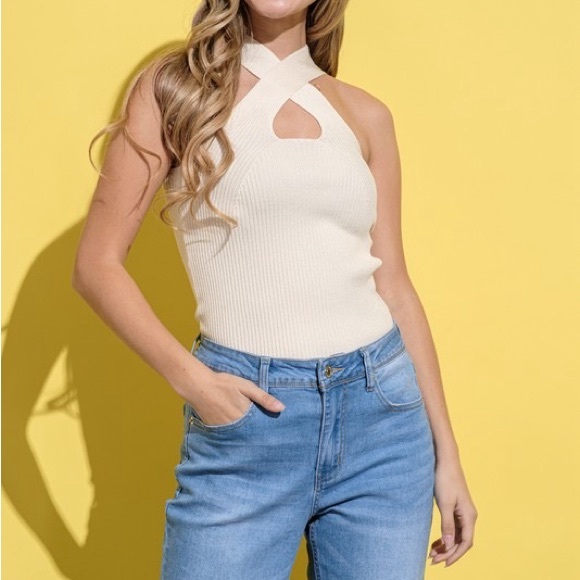 Women's Cream Halter Top - Picture 1 of 4